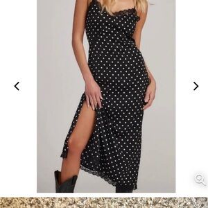 12th Tribe Black and White Polka Dot Midi Dress